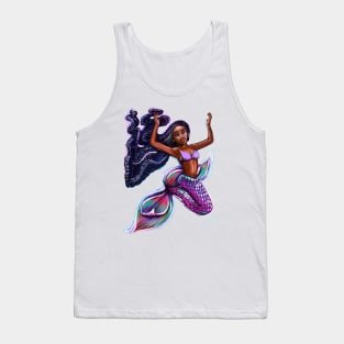 mermaid with flowing braids 4, brown eyes curly Afro hair and caramel brown skin. Black mermaid Tank Top